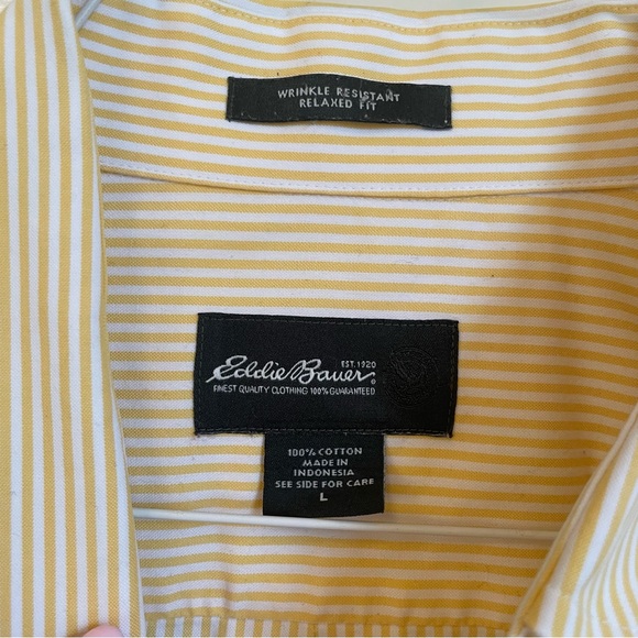 Eddie Bauer Yellow & White Striped Button-Down Collared Long Sleeve Shirt - L - Picture 2 of 12